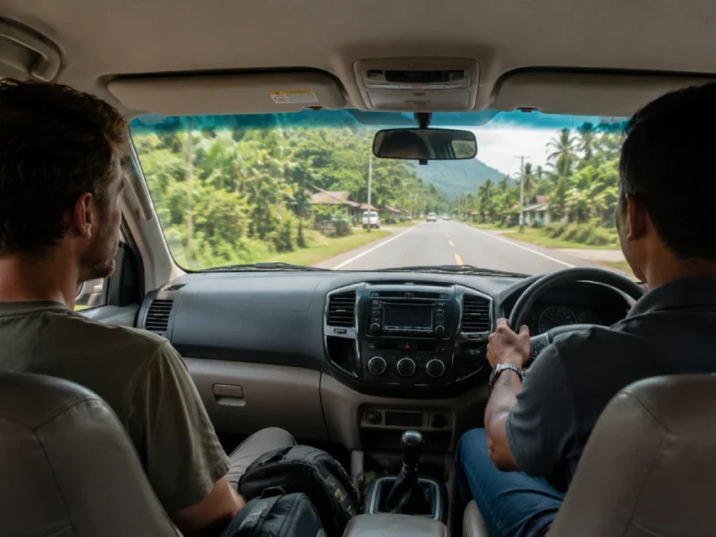 Road journey from Medan to Bukit Lawang in North Sumatra